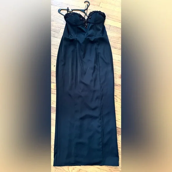 Black Evening gown strapless formal dress with cape for mother of the bride - Picture 10 of 13